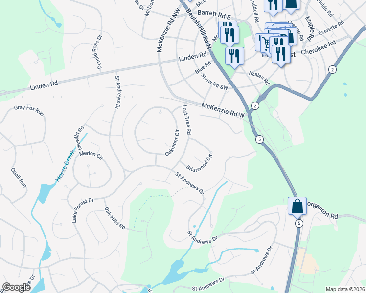 map of restaurants, bars, coffee shops, grocery stores, and more near 120 Lost Tree Road in Pinehurst
