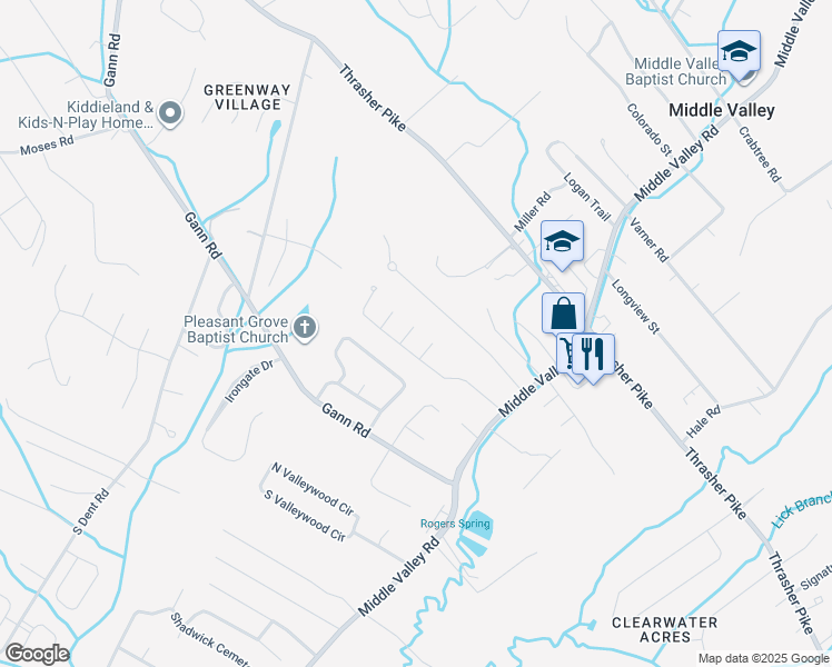 map of restaurants, bars, coffee shops, grocery stores, and more near 7620 Nadick Lane in Middle Valley