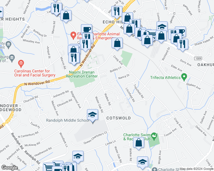 map of restaurants, bars, coffee shops, grocery stores, and more near 910 Hollywood Street in Charlotte