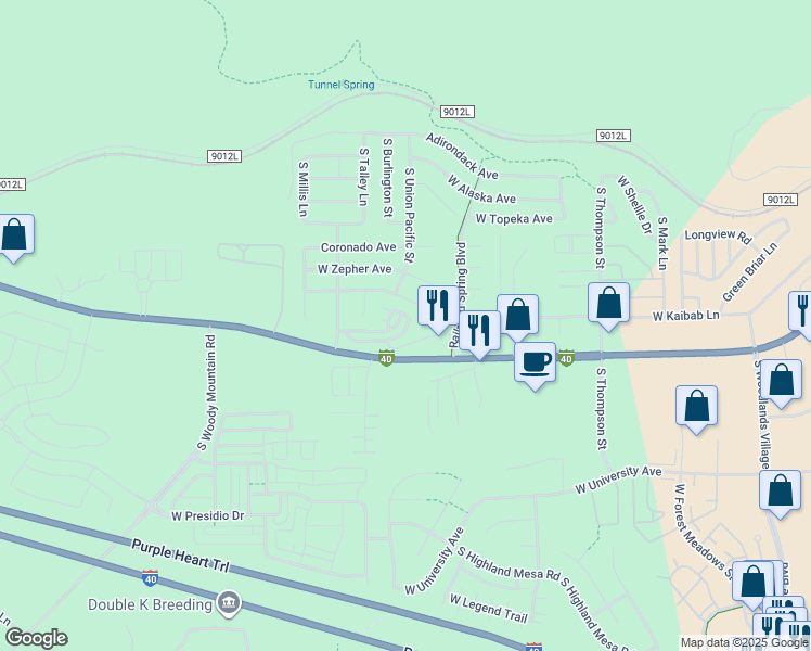 map of restaurants, bars, coffee shops, grocery stores, and more near 2352 West Silverton Drive in Flagstaff