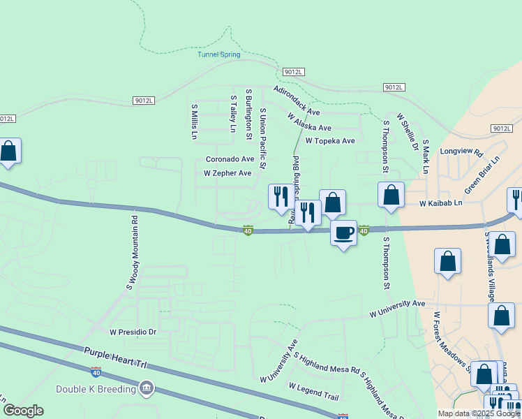 map of restaurants, bars, coffee shops, grocery stores, and more near 2352 West Silverton Drive in Flagstaff