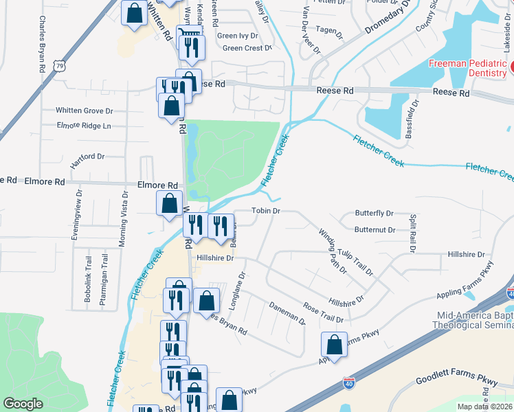 map of restaurants, bars, coffee shops, grocery stores, and more near 6935 Tobin Drive in Memphis