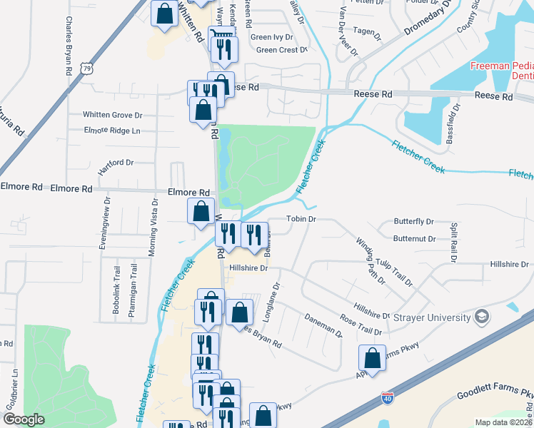 map of restaurants, bars, coffee shops, grocery stores, and more near 2309 Belin Drive in Memphis