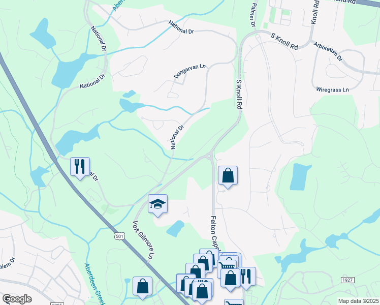 map of restaurants, bars, coffee shops, grocery stores, and more near 15 Leven Links Lane in Pinehurst