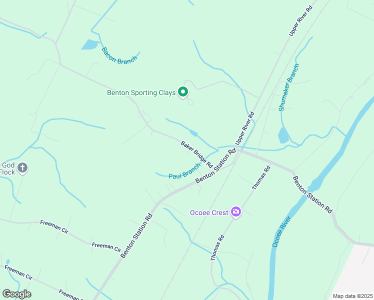 map of restaurants, bars, coffee shops, grocery stores, and more near 2414 Baker Bridge Rd NE in Benton