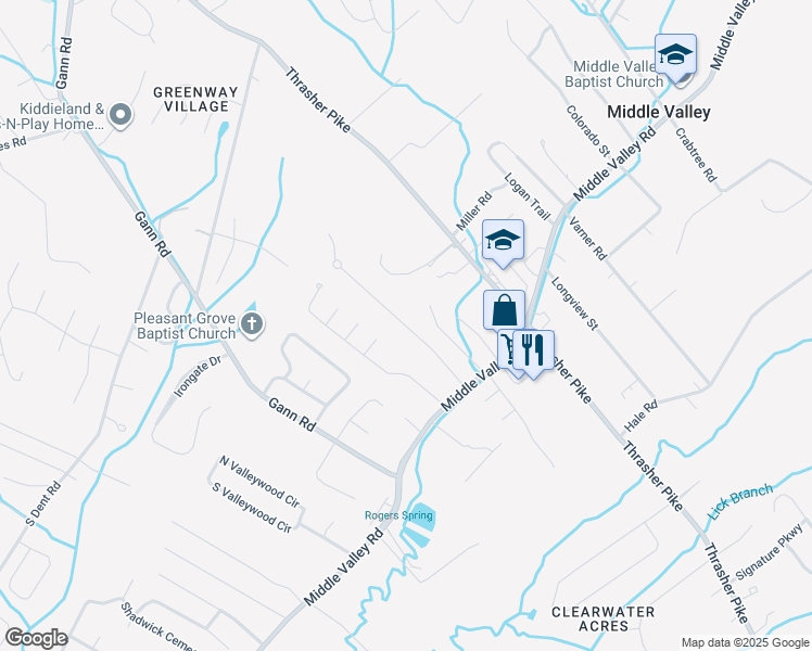 map of restaurants, bars, coffee shops, grocery stores, and more near 7313 Valley Lane in Middle Valley