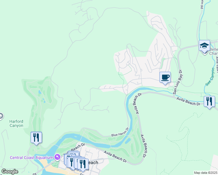 map of restaurants, bars, coffee shops, grocery stores, and more near 6470 Spotted Wood Lane in Avila Beach