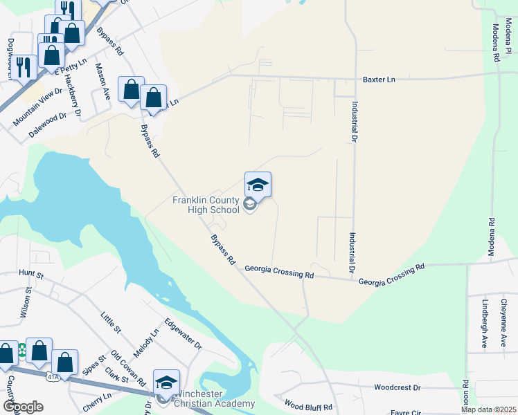 map of restaurants, bars, coffee shops, grocery stores, and more near 833 Bypass Road in Winchester