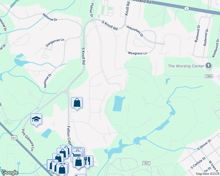 map of restaurants, bars, coffee shops, grocery stores, and more near 25 Masters Ridge in Southern Pines