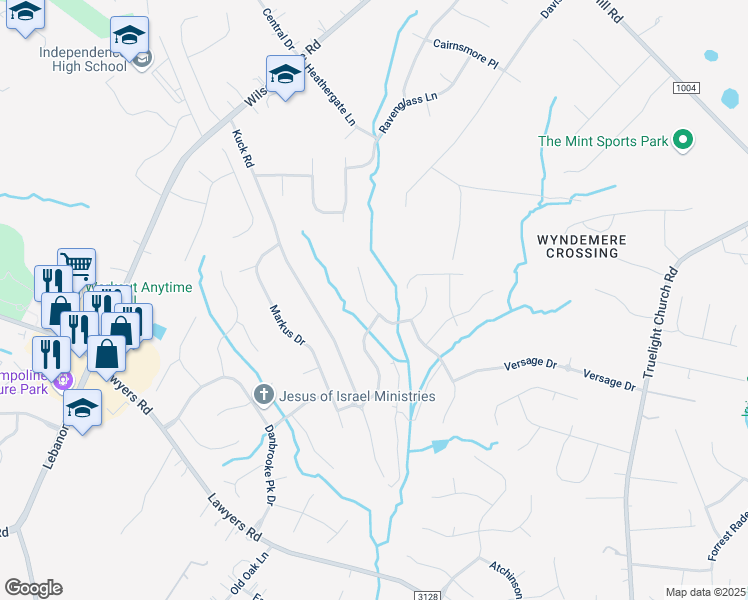 map of restaurants, bars, coffee shops, grocery stores, and more near 6114 Brightstar Valley Road in Mint Hill