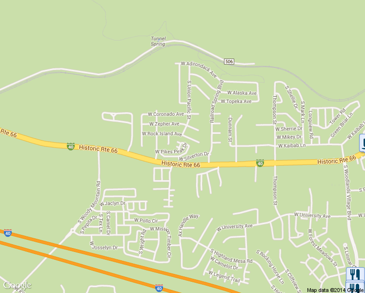 map of restaurants, bars, coffee shops, grocery stores, and more near 2352 West Silverton Drive in Flagstaff
