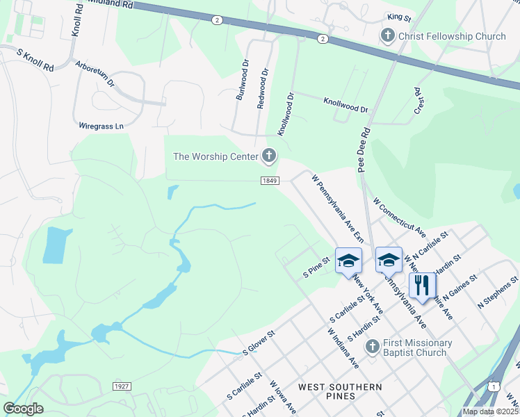 map of restaurants, bars, coffee shops, grocery stores, and more near 171 Eastman Road in Southern Pines