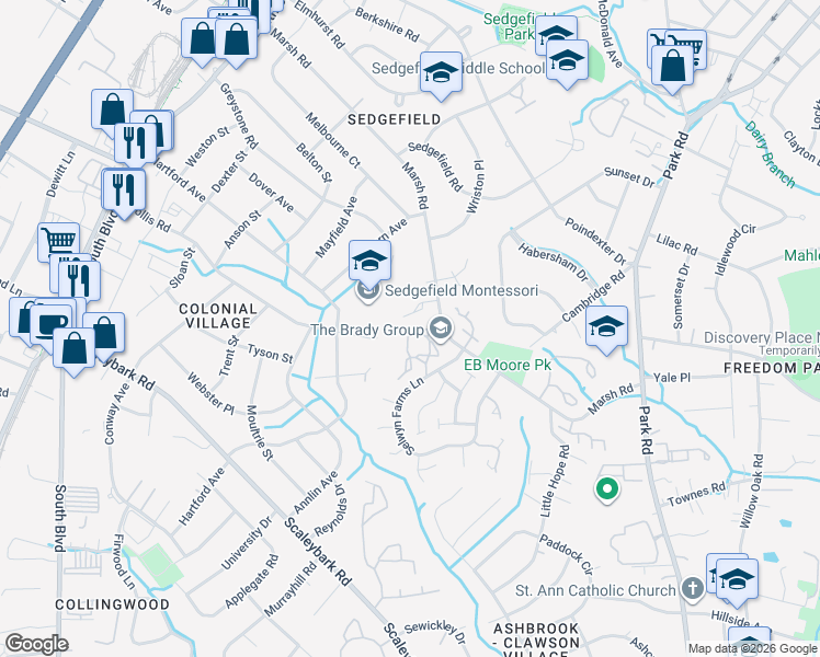 map of restaurants, bars, coffee shops, grocery stores, and more near in Charlotte