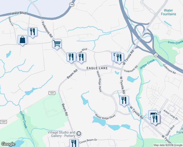 map of restaurants, bars, coffee shops, grocery stores, and more near 2801 Yorkmont Road in Charlotte
