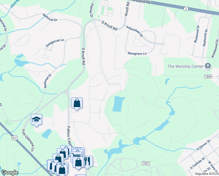 map of restaurants, bars, coffee shops, grocery stores, and more near 25 Masters Ridge in Southern Pines