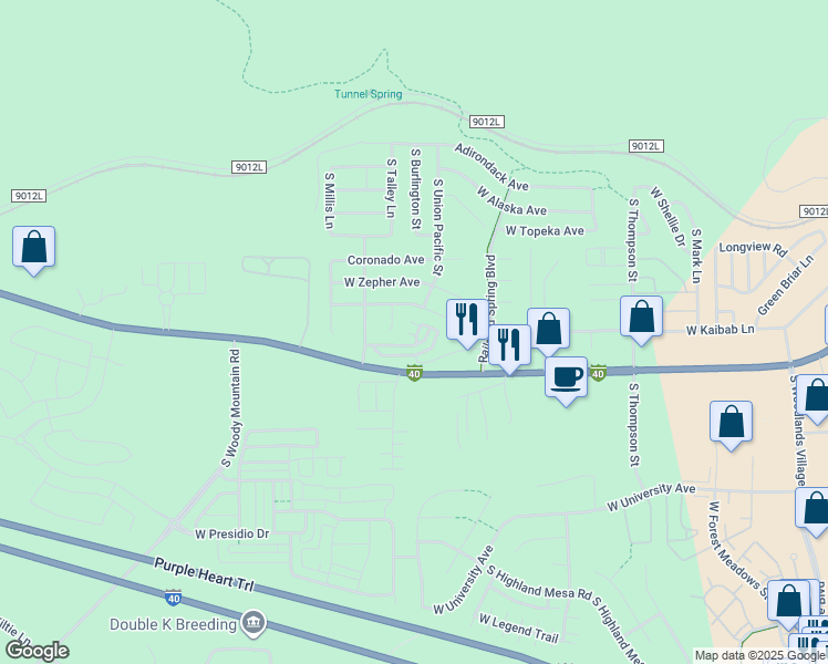 map of restaurants, bars, coffee shops, grocery stores, and more near 2480 West Gunnison Court in Flagstaff