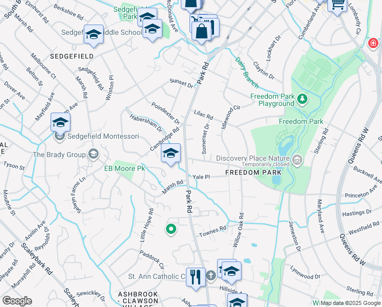 map of restaurants, bars, coffee shops, grocery stores, and more near in Charlotte