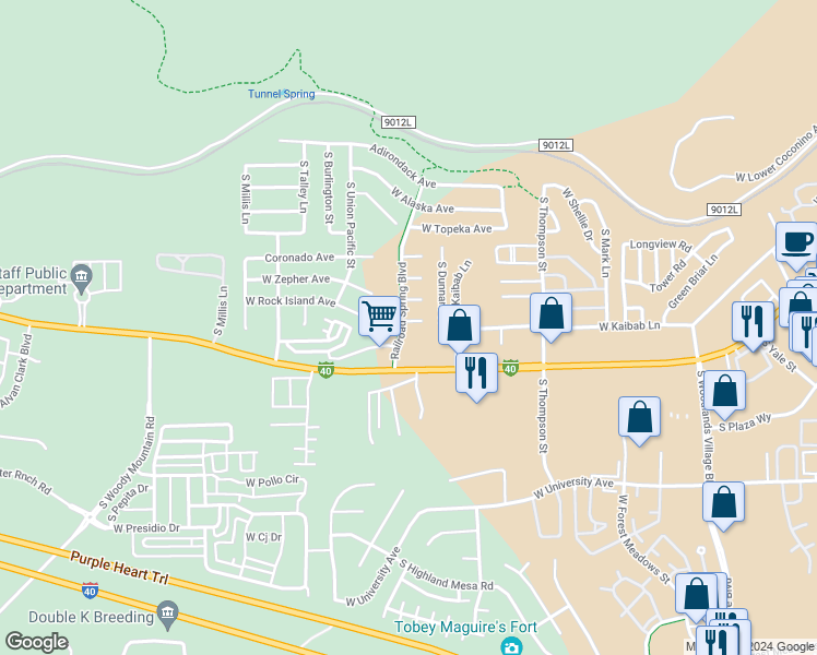 map of restaurants, bars, coffee shops, grocery stores, and more near 2195 West Reading Court in Flagstaff