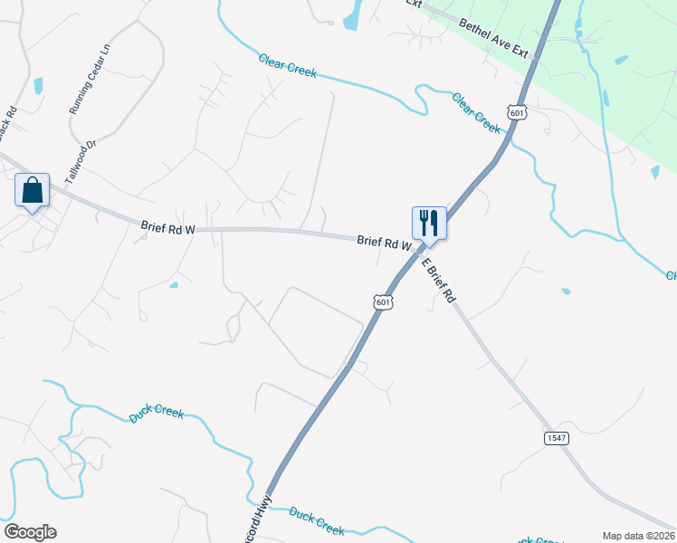 map of restaurants, bars, coffee shops, grocery stores, and more near 109 Brief Road West in Indian Trail