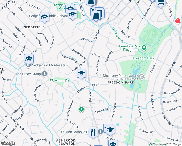 map of restaurants, bars, coffee shops, grocery stores, and more near in Charlotte