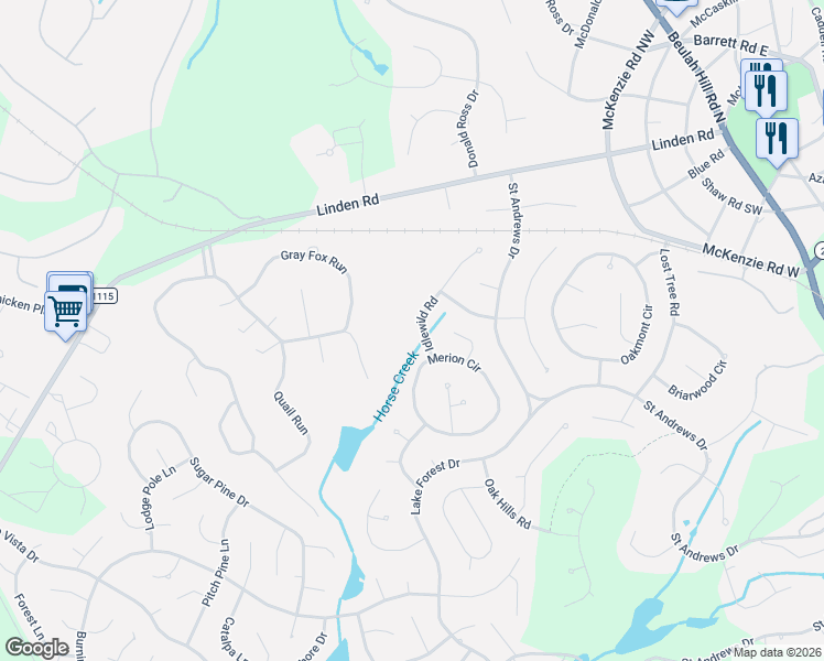 map of restaurants, bars, coffee shops, grocery stores, and more near 60 Horse Creek Run in Pinehurst