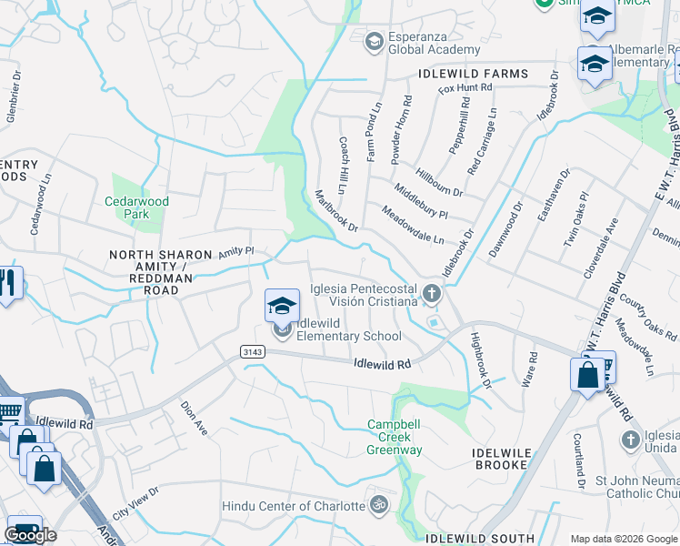 map of restaurants, bars, coffee shops, grocery stores, and more near 6209 Springfield Drive in Charlotte