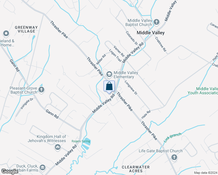 map of restaurants, bars, coffee shops, grocery stores, and more near 1616B Thrasher Pike in Middle Valley