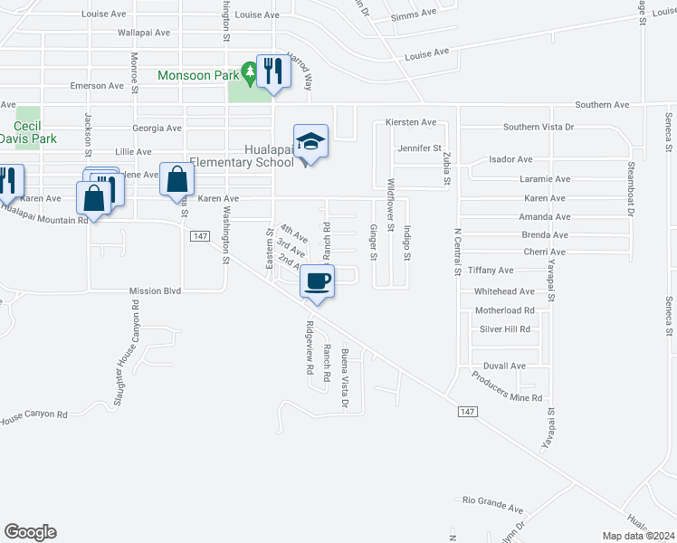 map of restaurants, bars, coffee shops, grocery stores, and more near 3057 Mallory Loop in Kingman