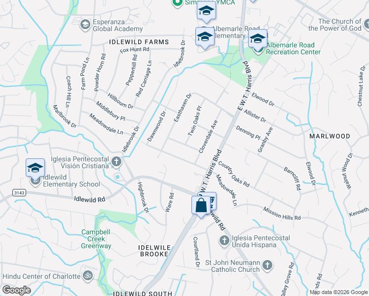 map of restaurants, bars, coffee shops, grocery stores, and more near 7829 Scottwood Terrace in Charlotte