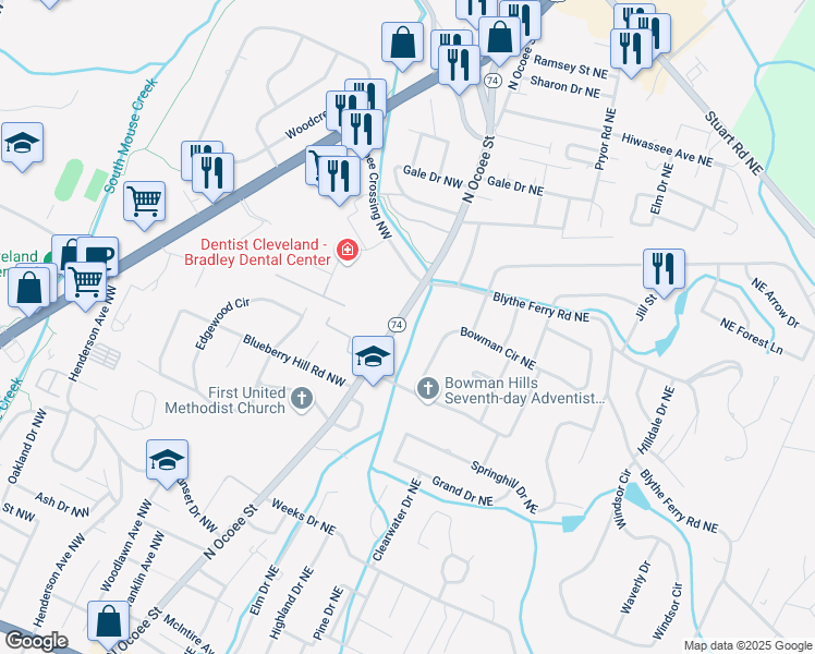 map of restaurants, bars, coffee shops, grocery stores, and more near 3678-3698 North Ocoee Street in Cleveland