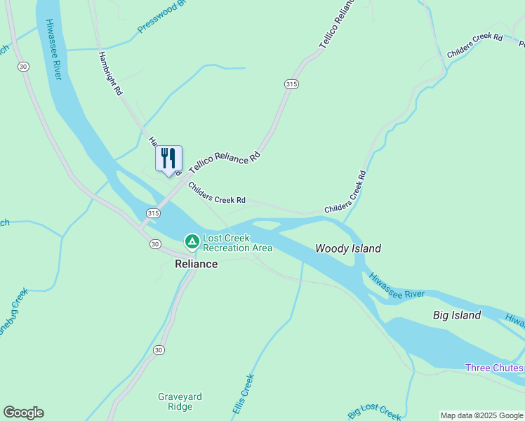 map of restaurants, bars, coffee shops, grocery stores, and more near 154 Riverview Lane in Reliance