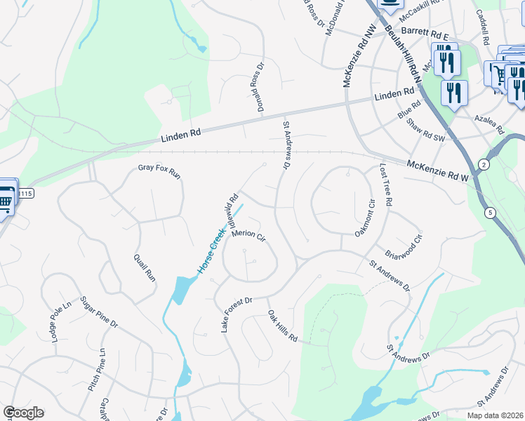 map of restaurants, bars, coffee shops, grocery stores, and more near 1 Bob O Link Road in Pinehurst