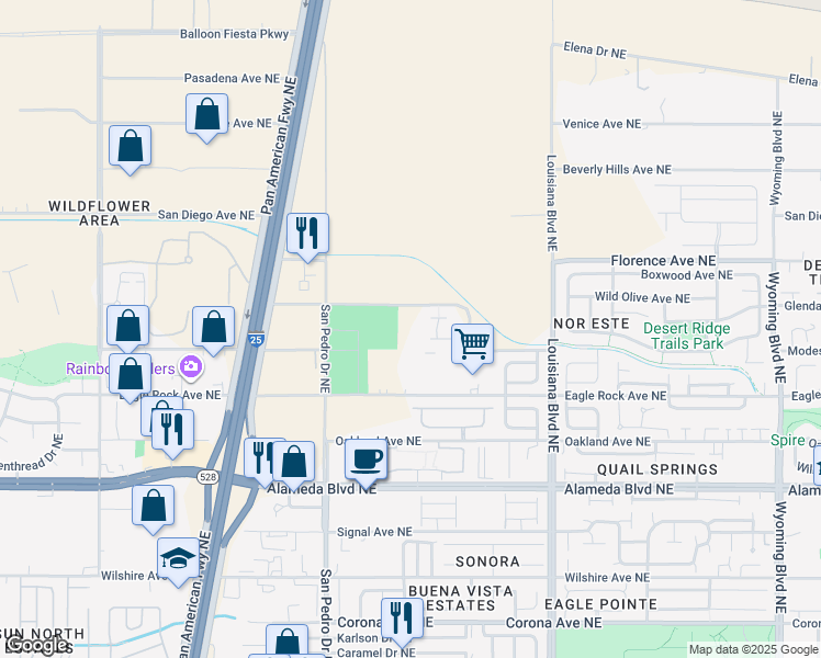 map of restaurants, bars, coffee shops, grocery stores, and more near 99999 Glendale Avenue Northeast in Albuquerque