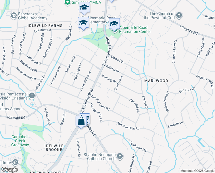 map of restaurants, bars, coffee shops, grocery stores, and more near 8057 Barncliff Road in Charlotte