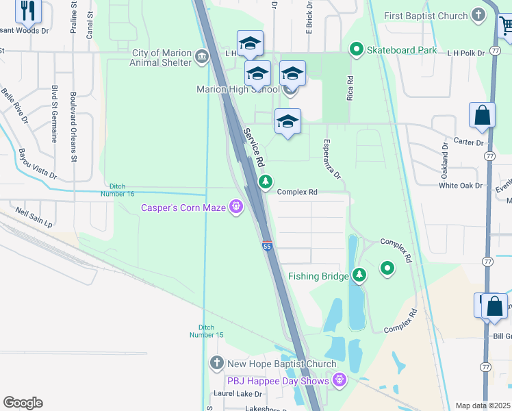 map of restaurants, bars, coffee shops, grocery stores, and more near 1803 Interstate 55 in Marion