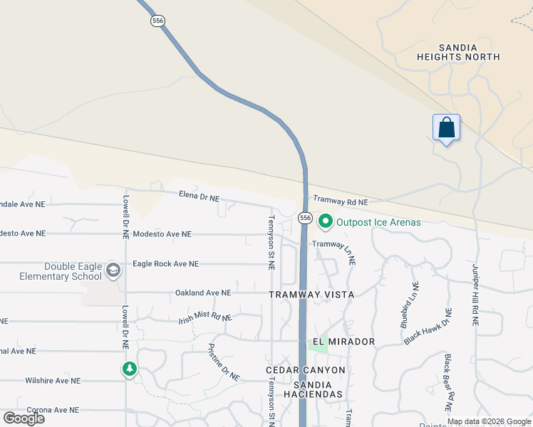 map of restaurants, bars, coffee shops, grocery stores, and more near 12520 Elena Drive Northeast in Albuquerque