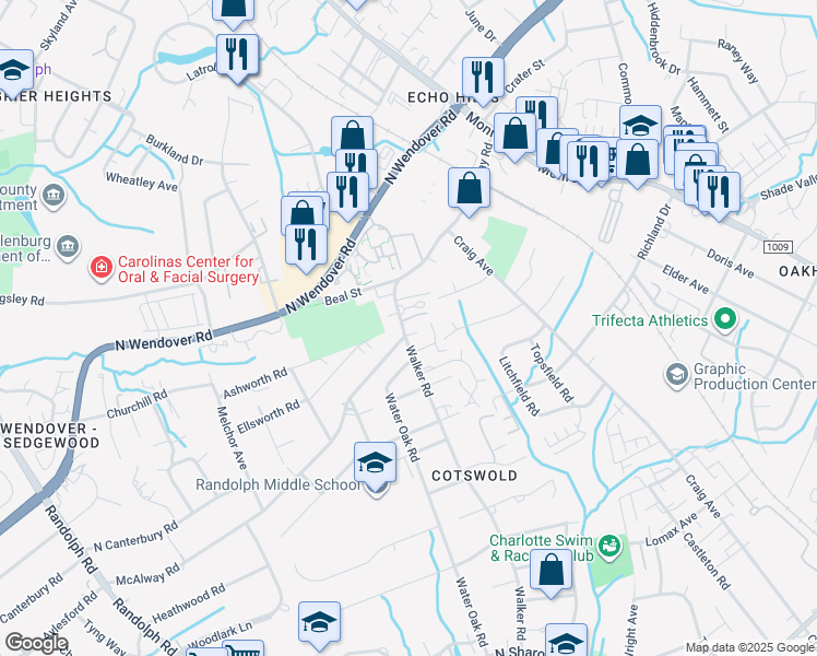 map of restaurants, bars, coffee shops, grocery stores, and more near in Charlotte