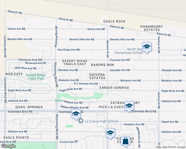 map of restaurants, bars, coffee shops, grocery stores, and more near 8105 Via Encantada Northeast in Albuquerque