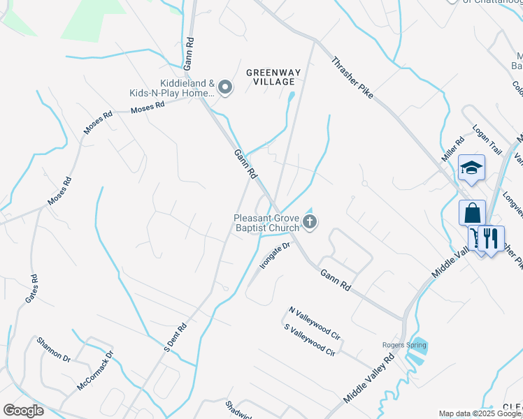 map of restaurants, bars, coffee shops, grocery stores, and more near 7522 Florence Drive in Middle Valley