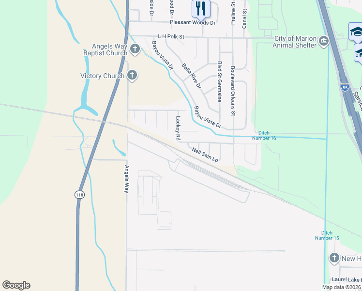 map of restaurants, bars, coffee shops, grocery stores, and more near 933 Lackey Road in Marion