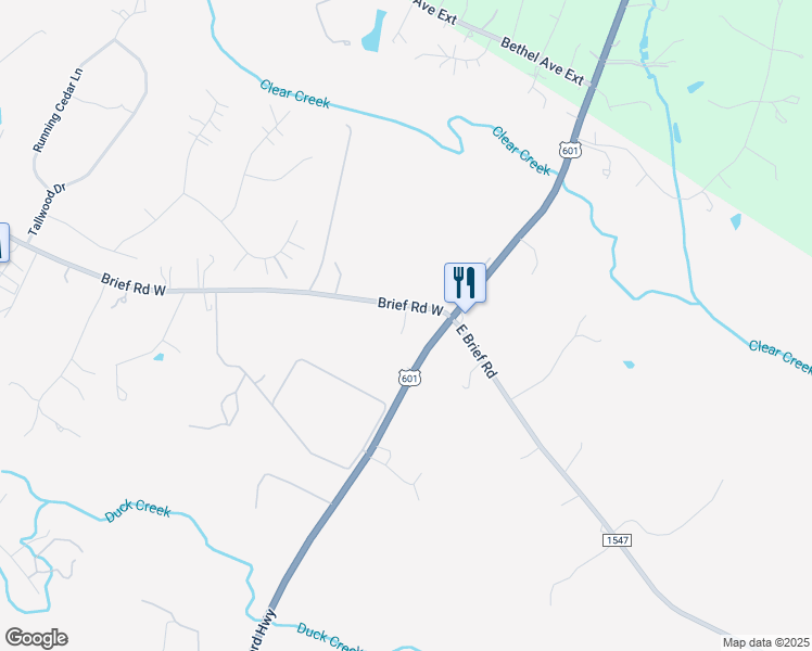 map of restaurants, bars, coffee shops, grocery stores, and more near 109 Brief Road West in Indian Trail