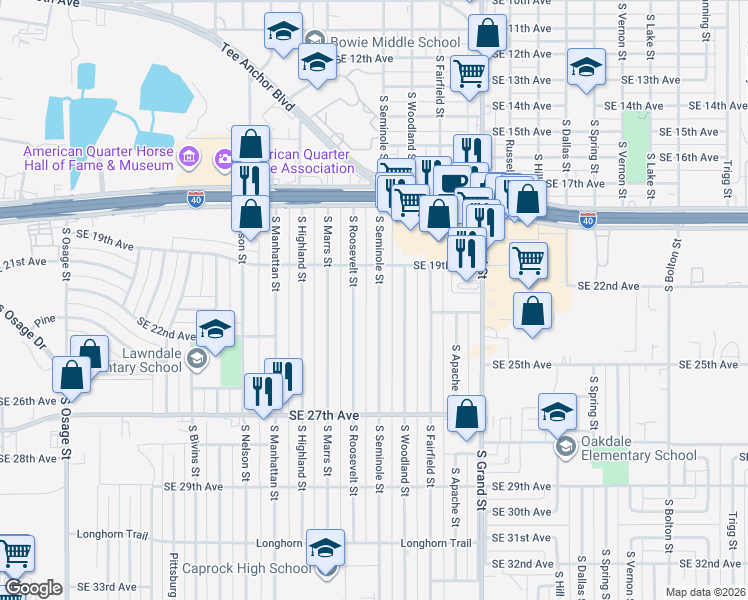 map of restaurants, bars, coffee shops, grocery stores, and more near 1911 South Roosevelt Street in Amarillo