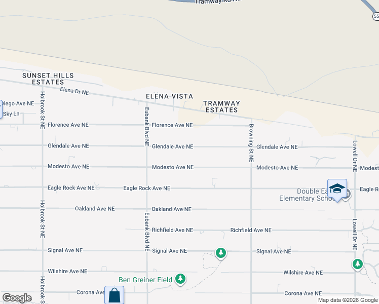 map of restaurants, bars, coffee shops, grocery stores, and more near 10700 Glendale Avenue Northeast in Albuquerque