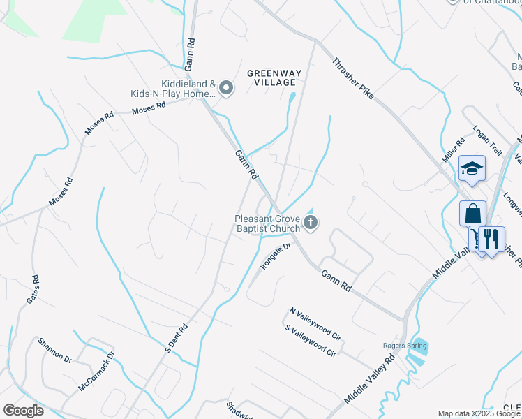 map of restaurants, bars, coffee shops, grocery stores, and more near 7522 Florence Drive in Middle Valley