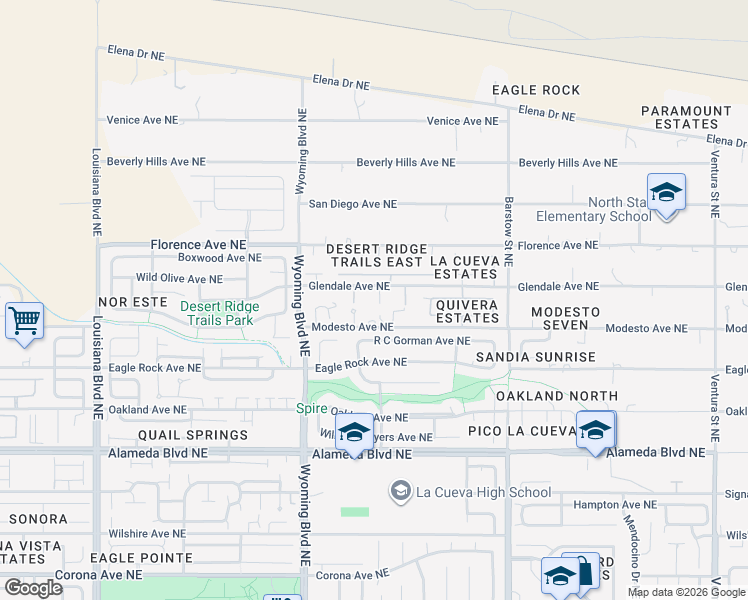 map of restaurants, bars, coffee shops, grocery stores, and more near 9127 North Star Lane Northeast in Albuquerque