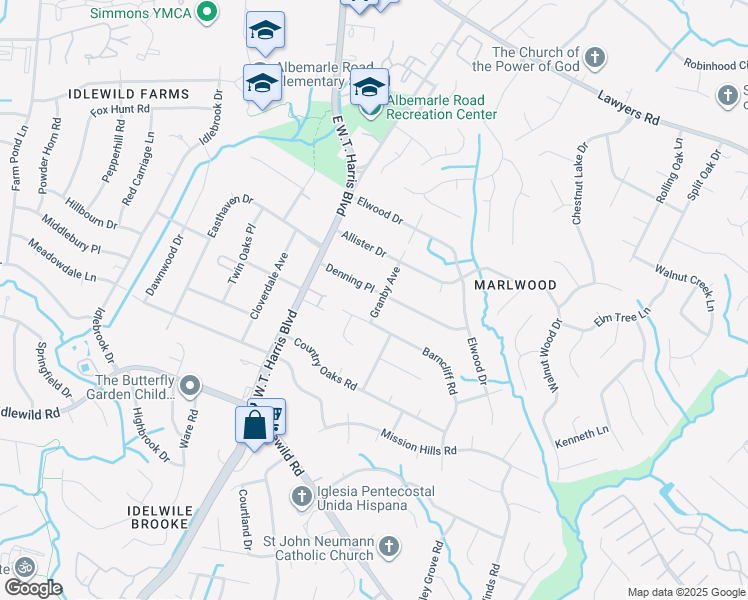 map of restaurants, bars, coffee shops, grocery stores, and more near 701 Denning Place in Charlotte