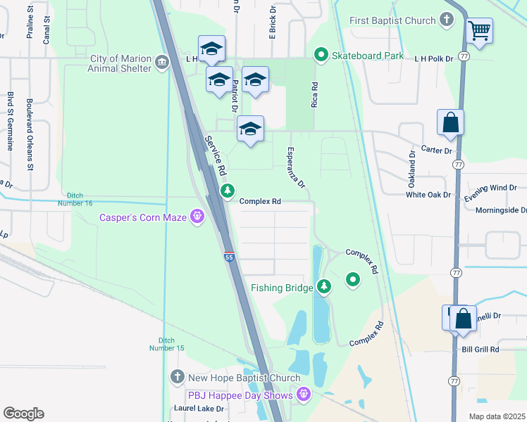 map of restaurants, bars, coffee shops, grocery stores, and more near 53 West Sparrow Avenue in Marion