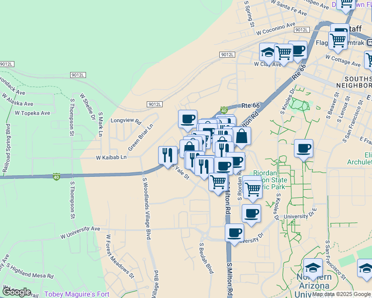 map of restaurants, bars, coffee shops, grocery stores, and more near 1081 West Historic Route 66 in Flagstaff
