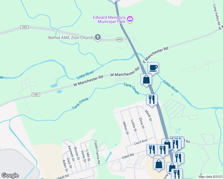 map of restaurants, bars, coffee shops, grocery stores, and more near 241 West Manchester Road in Spring Lake