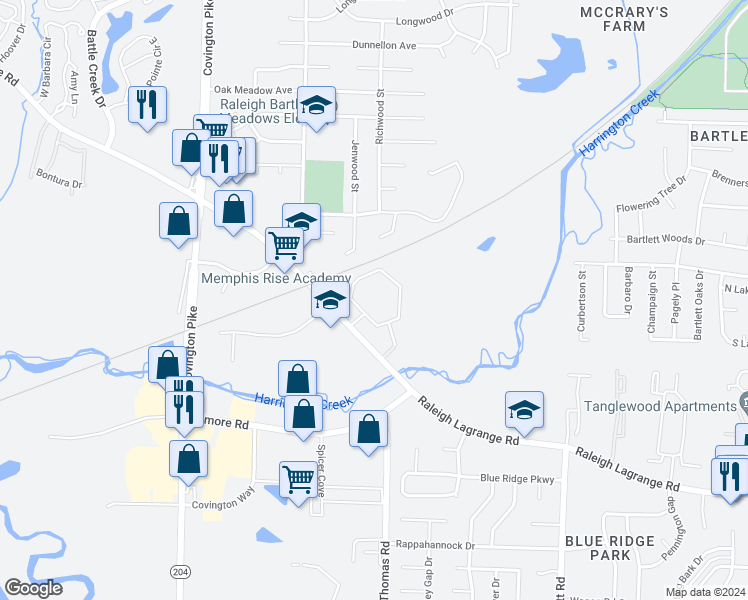 map of restaurants, bars, coffee shops, grocery stores, and more near 5243 Shelborne Circle in Memphis